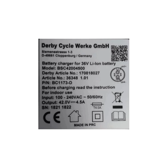 Doctibike Chargeur Derby 36V 4,5A 1 Doctibike Chargeur Derby 36V 4,5A