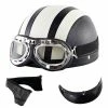 Unbranded Casque Harley Moto Demi-visage Casque En Cuir Avec Lunettes Anti-uv 54-60cm