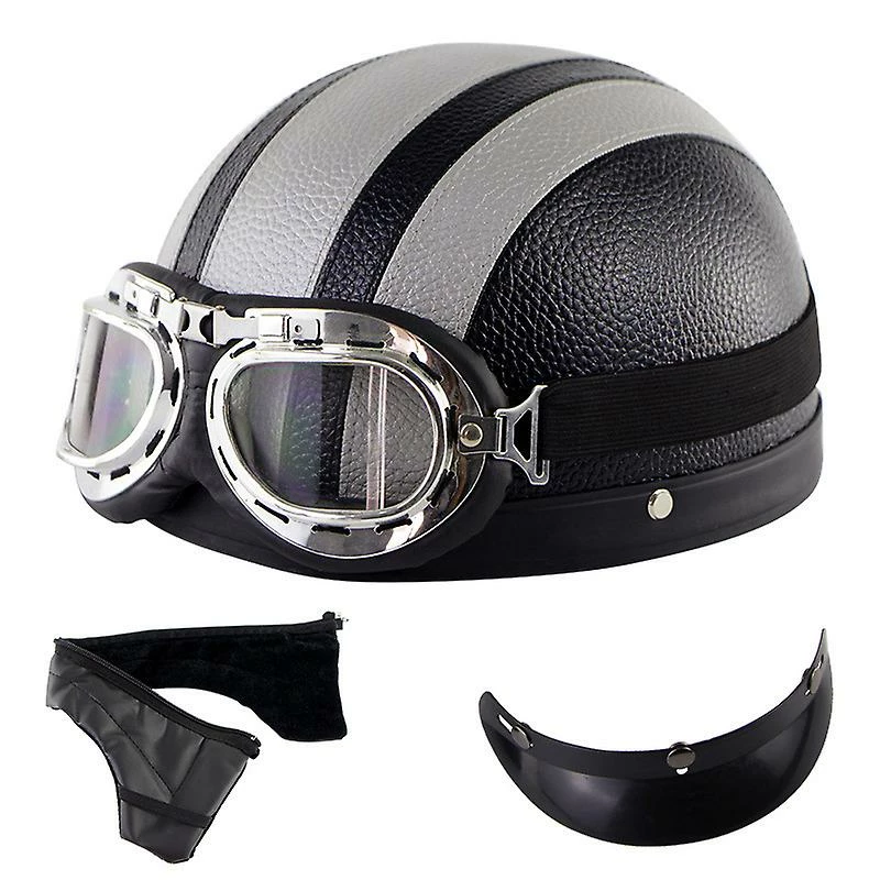 Harley Helmet Casque Harley Moto Demi-visage Casque En Cuir Avec Lunettes Anti-uv 54-60cm 1 Harley Helmet Casque Harley Moto Demi-visage Casque En Cuir Avec Lunettes Anti-uv 54-60cm