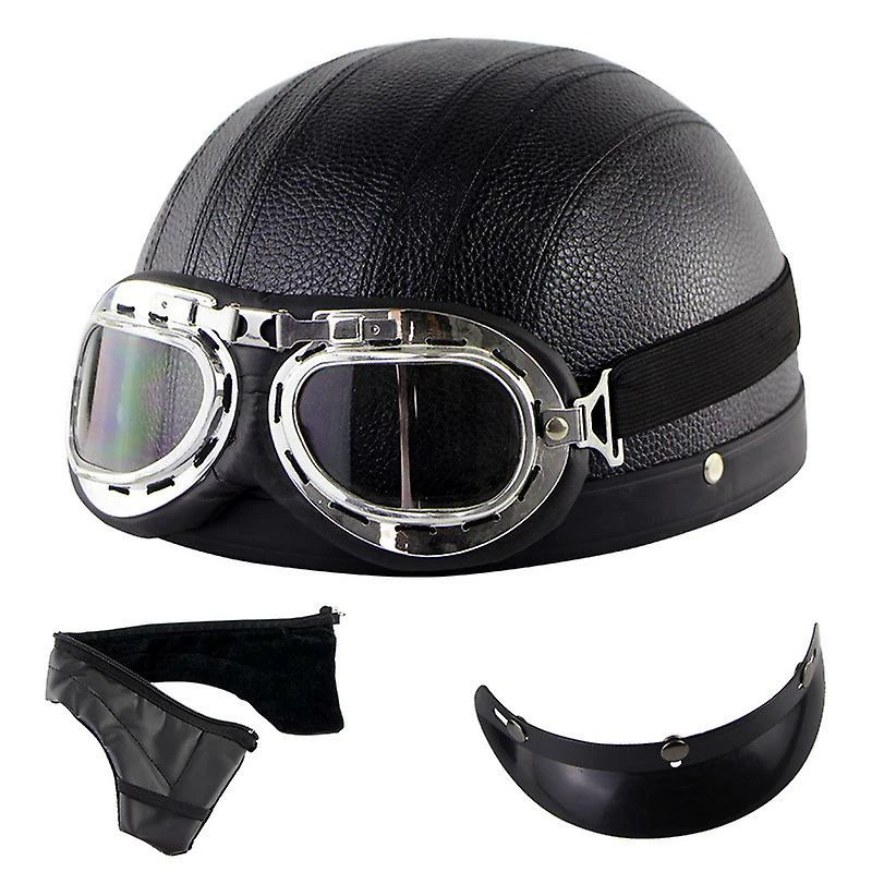 Harley Helmet Casque Harley Moto Demi-visage Casque En Cuir Avec Lunettes Anti-uv 54-60cm 1 Harley Helmet Casque Harley Moto Demi-visage Casque En Cuir Avec Lunettes Anti-uv 54-60cm