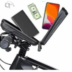 Unbranded Sac De Vélo Imperméable à L’eau écran Tactile MTB Bag Top Front Tube Frame Bag Quick Release Accessoires De Vélo Avec Prise Casque (noir)