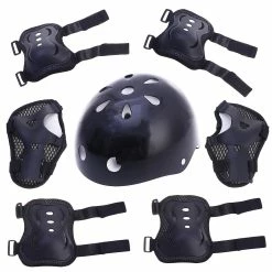 Toyvian 1 Set Casque D’équitation Protecteur Extérieur Cyclisme Skateboard Équipement De Protection Genouillère Coudières Sports Protective Pads (noir, 1pc Casque, 7pcs Protectiv