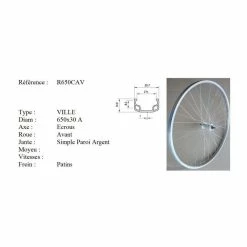 Roue Vélo - Roue Avant Vélo - Diamètre 650C (Etrto : 37X590) - Argenté - Avis / Test
